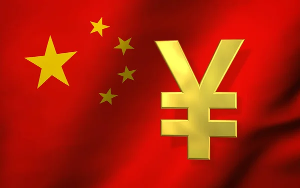 Bandera de China y símbolo de Renminbi Yuan — Foto de Stock