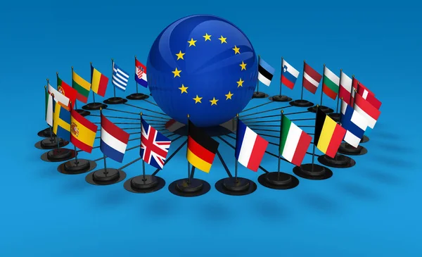 EU flaggor Europeiska unionen begreppet — Stockfoto
