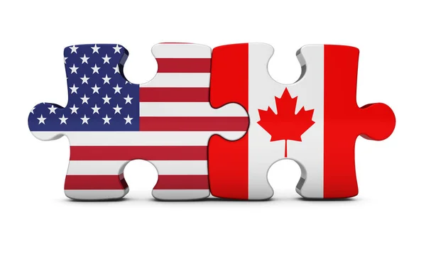 USA Canada Flags On Puzzle Pieces — Stock Photo, Image