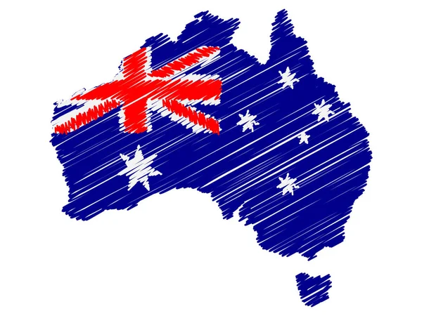 Austrálie vlajka mapu ručně kreslenou — Stockový vektor
