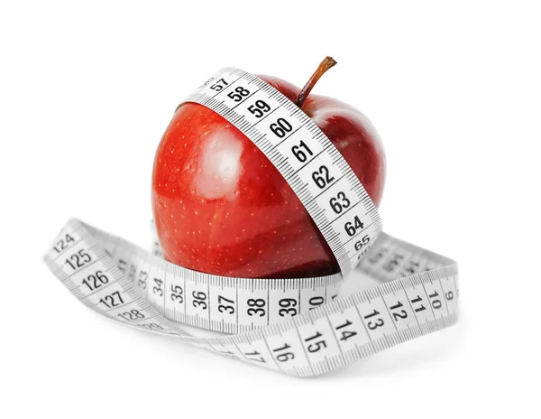 Diet Concept Measuring Tape And Apple — Stock Photo, Image