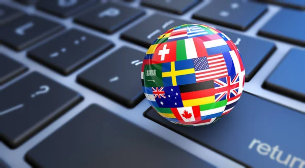 World Flags Globe Computer Keyboard — Stock Photo, Image