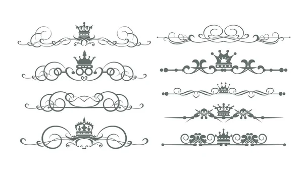 Set éléments vintage pour le design. Signes vectoriels et symboles pour le design. Grand ensemble d'éléments à l'ancienne conception pour votre projet. Couleur noir et blanc. Couronnes, frontières, tourbillon, règles, diviseur, rouleau, éléments de mariage. Bon pour les invitations, les cartes postales — Image vectorielle