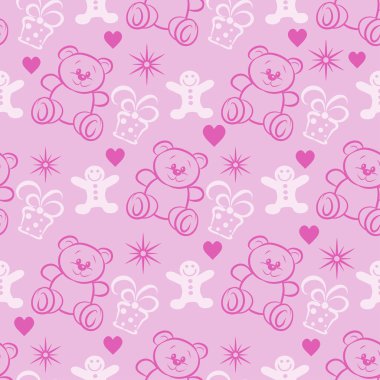 Oyuncak ayı ve doğum günü hediyeleriyle kusursuz bir geçmişi var. Vektör.