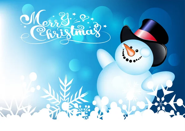 Christmas Card Merry Snowman Snow Inscription Merry Christmas Vector — Stock Vector