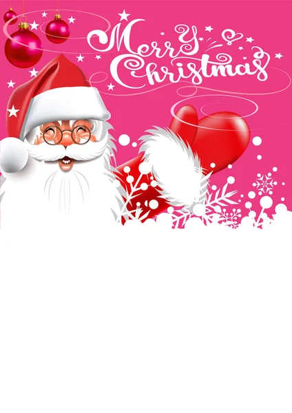 Happy Santa Claus Rode Achtergrond Chistmas Kaart Kalligrafie Inscriptie Vrolijk — Stockvector