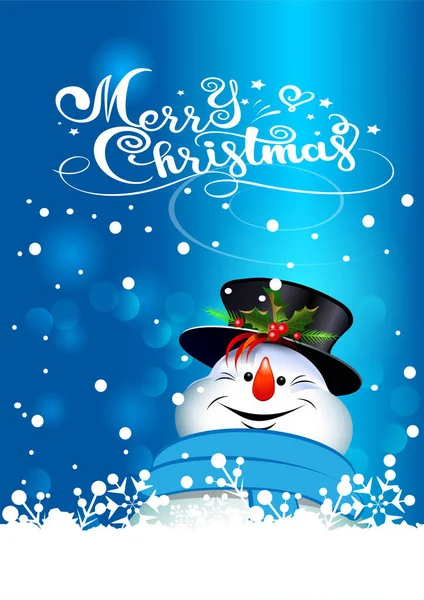 Christmas Card Retro Style Happy Snowman Abstract Blue Background Merry — Stock Vector