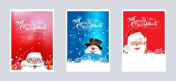 Christmas Cards Your Design Three Images Santa Claus Snowman Christmas — Stock Vector