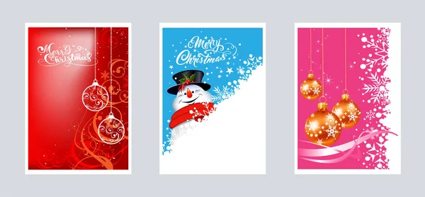 Cartões Natal Vetorial Para Seu Design Três Imagens Com Bolas — Vetor de Stock
