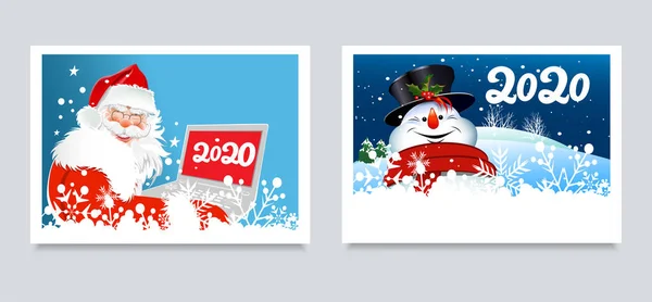 Cartões Natal Para Seu Design Duas Imagens Fofas Com Papai — Vetor de Stock