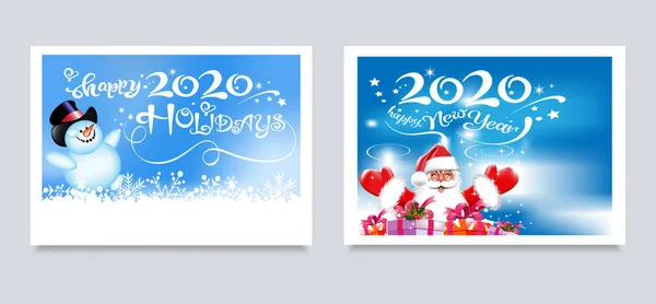 Weihnachtskarten Für Ihr Design Zwei Niedliche Bilder Mit Glücklichem Weihnachtsmann — Stockvektor