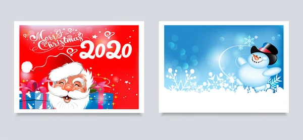 Cartões Natal Para Seu Design Duas Imagens Fofas Papai Noel — Vetor de Stock