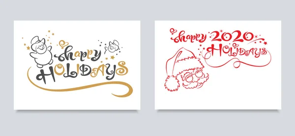 Kartki Świąteczne Banery Twój Projekt Dwa Słodkie Obrazy Szczęśliwym Mikołajem — Wektor stockowy