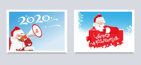 Weihnachtskarten Für Ihr Design Zwei Niedliche Bilder Mit Glücklichen Weihnachtsmännern — Stockvektor