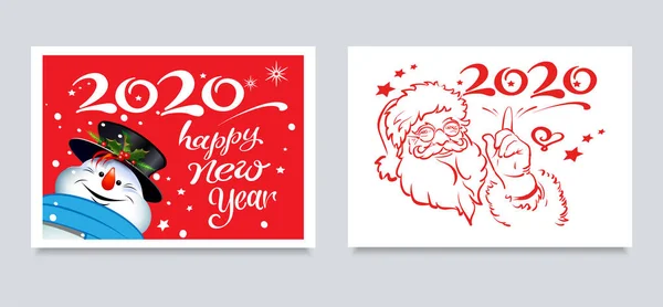 Kartki Świąteczne Dla Twojego Projektu Dwa Słodkie Obrazy Szczęśliwym Mikołajem — Wektor stockowy