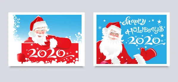 Weihnachtskarten Für Ihr Design Zwei Niedliche Bilder Mit Glücklichen Weihnachtsmännern — Stockvektor