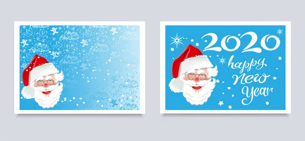 Vektor Weihnachtskarten Für Ihr Design Zwei Bilder Mit Glücklichen Weihnachtsmännern — Stockvektor