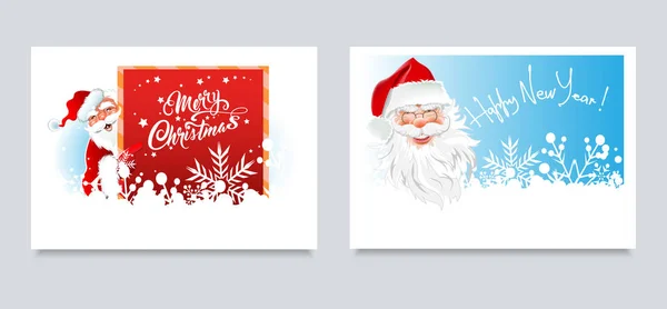 Kartki Świąteczne Dla Twojego Projektu Dwa Słodkie Obrazy Szczęśliwym Mikołajem — Wektor stockowy