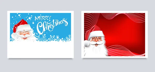 Świąteczne Kartki Szczęśliwego Świętego Mikołaja Niebieskim Świętego Mikołaja Czerwonym Tle — Wektor stockowy