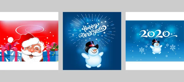 Cartões Natal Para Seu Design Três Imagens Fofas Com Papai — Vetor de Stock