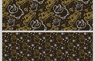 Mutlu bir kardan adamla Noel ve yeni yıl pürüzsüz geçiyor. Arka plan duvar kağıdının iki şablonu eski usul. Tasarım için Noel kartları, posterler, hediyeler, ambalajlar. Vektör grafikleri.