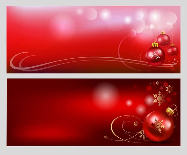 Weihnachtskarten Für Ihr Design Zwei Bilder Mit Weihnachtskugeln Auf Rotem — Stockvektor