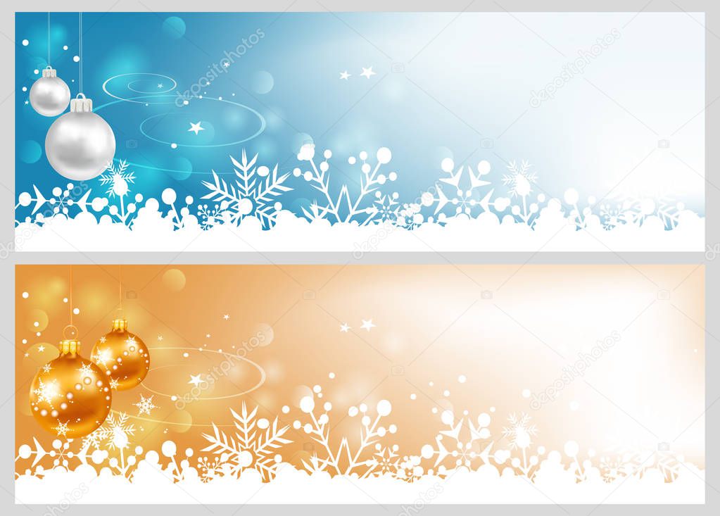 Christmas cards for your design. Two images with Christmas balls on blue background for holiday and New Year decoration. For design cards, posters, gift. Vector graphic.