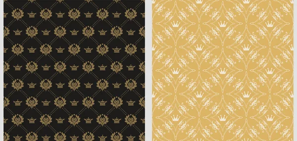 Background Wallpaper Seamless Vintage Patterns Pattern Colors Black Gold White — Stock Vector