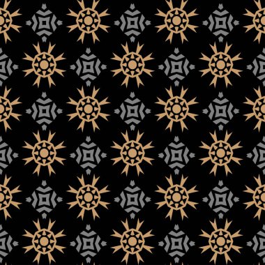 Kusursuz desen, geometrik. Siyah ve altın rengi. Modern model arka planı. Tekstil tasarım dokusu. Paketleme kağıdı tasarımı. Vektör resmi.