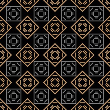 Karanlık Modern Arkaplan. Siyah ve Altın Renk. Kusursuz Geometrik Desen. Doku Duvar Kağıdı. Vektör Resmi.