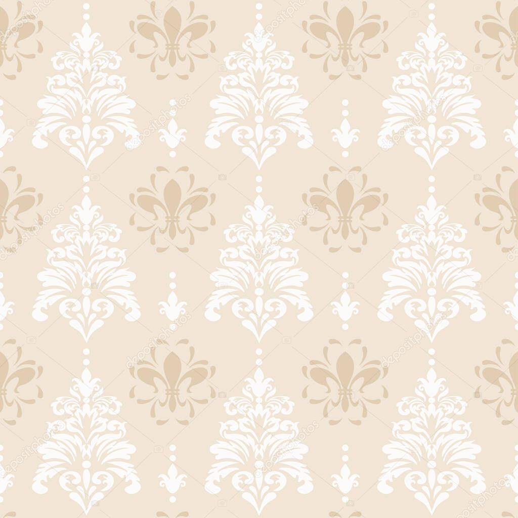 Seamless pattern - beige and white. Retro style. Wallpaper texture, vector illustration