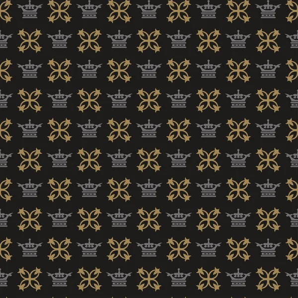 王冠とシームレスなパターン 黒の背景 ベクターイラスト — ストックベクタ