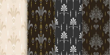 Vector seamless pattern. Set of background wallpaper in Chinese Japanese style. Colors: black, silver, beige. Graphic templates for your design.