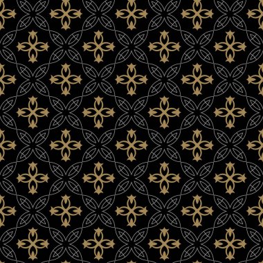 Dark Decorative Pattern | Modern Background Vector In Asian Style | Colors: Black, Gold | Seamless Wallpaper For Interior Design
