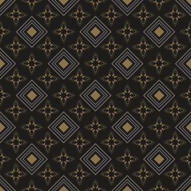 Dark Geometric Pattern | Modern Background Vector | Colors: Black, Gold, Silver | Seamless Wallpaper For Interior Design