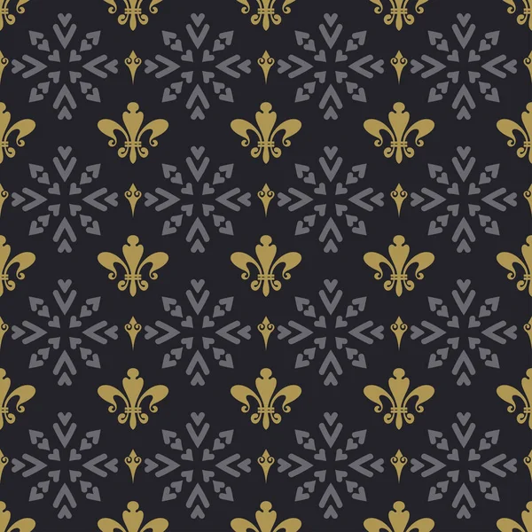Modern Floral Pattern Decorative Background Vector Colors Gold Black Gray — Stockvector