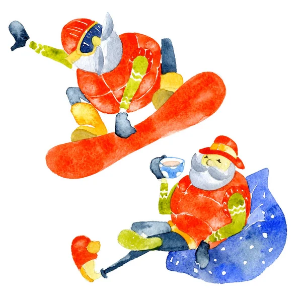 Buon, felice, vacanza di famiglia nuovo anno. Inverno, tanto atteso, accogliente Natale. Babbo Natale fa regali. Babbo Natale porta i dolci. Acquerello. Illustrazione — Foto Stock