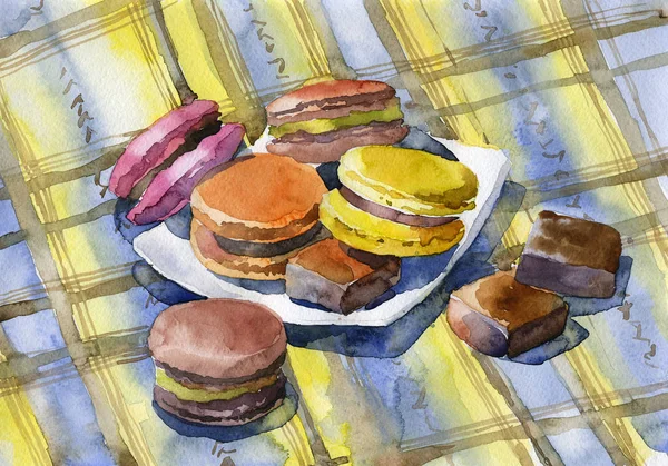 Şekerli tatlı makarna makarna. Suluboya. İllüstrasyon