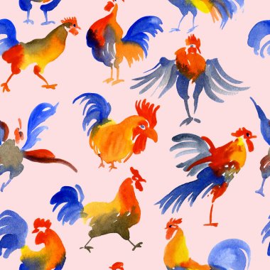 Noel desen. Noel. Arka plan. Horoz. Suluboya. İllüstrasyon