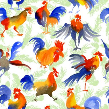 Noel desen. Noel. Arka plan. Horoz. Suluboya. İllüstrasyon