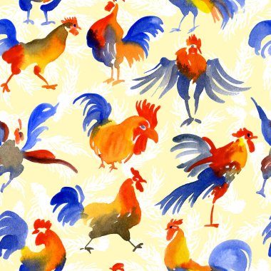 Noel desen. Noel. Arka plan. Horoz. Suluboya. İllüstrasyon