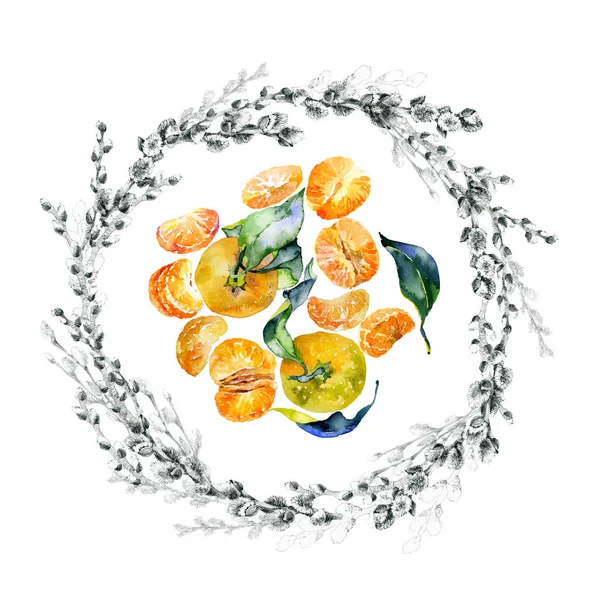 Fest, Frühling, Obst, Beeren, Wald, Wiese, Feld, Dorfkranz. Aquarell. Grafik. Illustration — Stockfoto