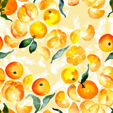 Noel desen. Mandalina ve Ladin. Noel. Suluboya. İllüstrasyon