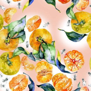 Güney, lezzetli, aromatik, fitrant mandalina ve bal, rustik, vahşi arılar suluboya. illüstrasyon