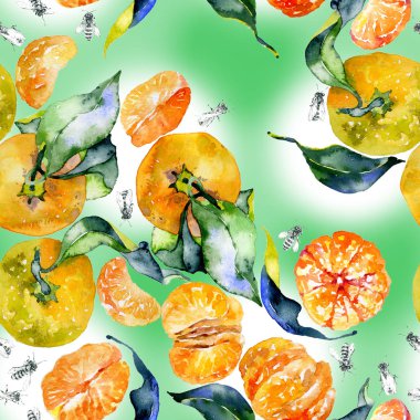 Güney, lezzetli, aromatik, fitrant mandalina ve bal, rustik, vahşi arılar suluboya. illüstrasyon