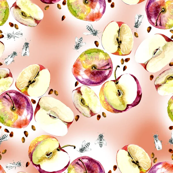 Тонкие, маленькие, ароматные, древние розы, мед, деревенские, дикие пчелы, южные, вкусные, ароматные яблоки. Акварель. иллюстрация — стоковое фото