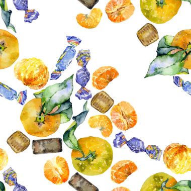 Yeni yıl, yılbaşı, koni ve tatlı şeker narenciye arka plan. Suluboya. İllüstrasyon