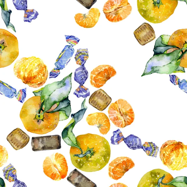 Yeni yıl, yılbaşı, koni ve tatlı şeker narenciye arka plan. Suluboya. İllüstrasyon