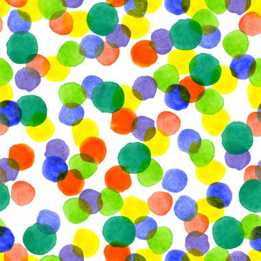 Çok renkli, renkli, kaotik, farklı, renkli noktalar. Güzel, harika, kamçılama, yanardöner bir kolaj. Suluboya. İllüstrasyon