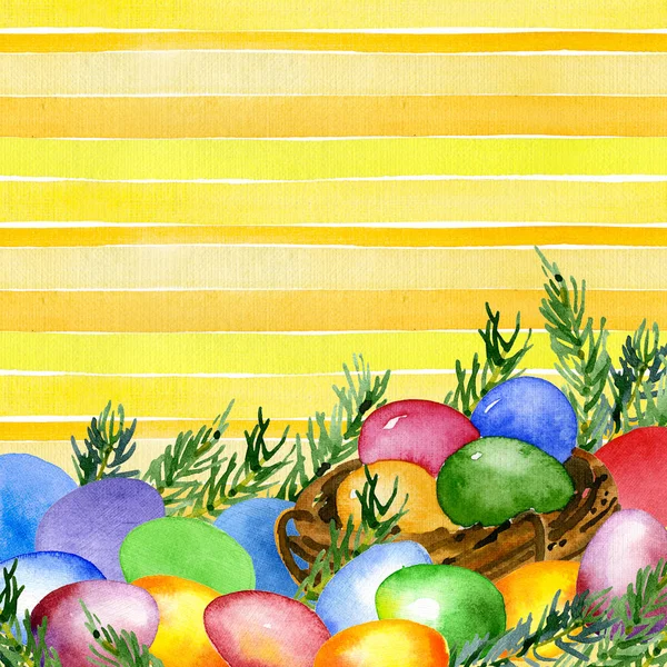 Великоднє, святкове, церковне, традиційне, смачне натюрморт з печивом, яйцями, пирогом. Акварель. Ілюстрація — стокове фото